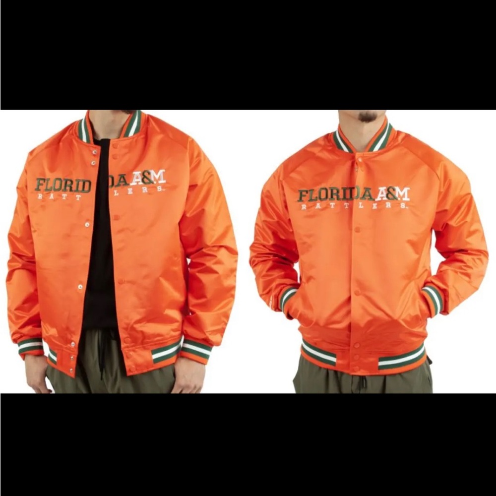New Mitchell and Ness FAMU Rattlers Satin Varsity Jacket Orange Size Medium